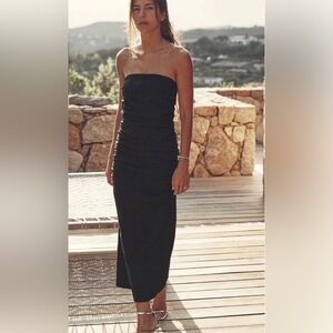 Zara Strapless Ruched Midi Dress - Black Size XS